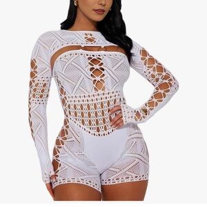 White Lace Long Sleeve Romper